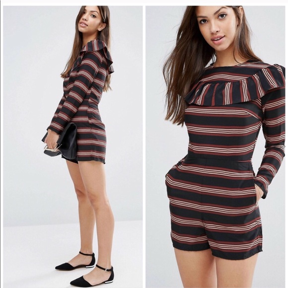 ASOS Pants - Asos ruffle stripe romper jumpsuit